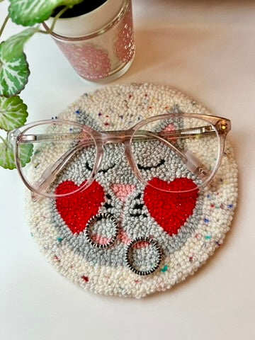 Cat on a Mat! Cute grey and sparkly red blushing kitty