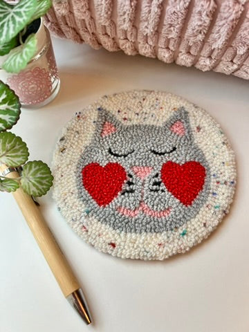 Cat on a Mat! Cute grey and sparkly red blushing kitty