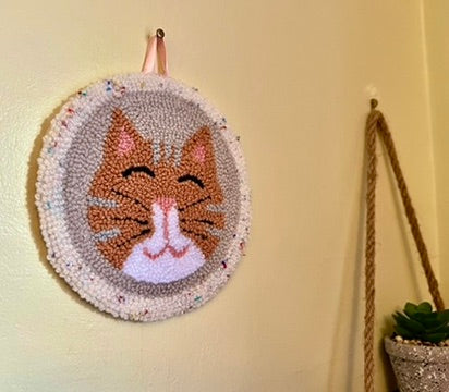 Cat on a Mat! Adorably cheerful ginger kitty wall hanging