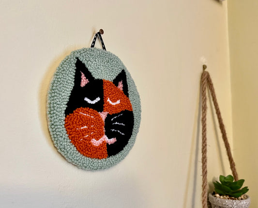 Cat on a Mat! Cute and adorable "Tortie" kitty wall hanging