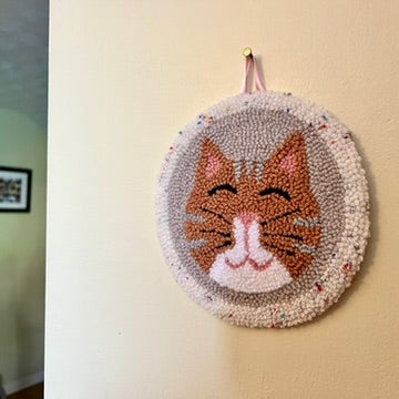 Cat on a Mat! Adorably cheerful ginger kitty wall hanging