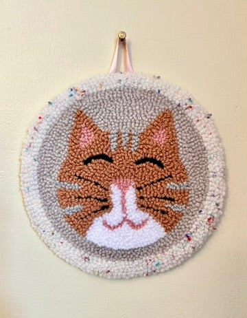 Cat on a Mat! Adorably cheerful ginger kitty wall hanging