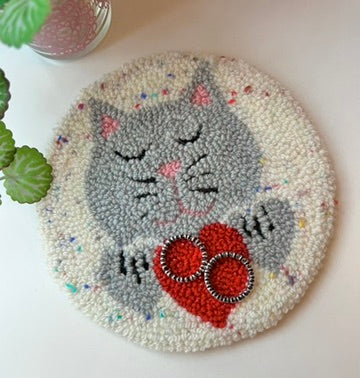 Cat on a Mat! Cute grey "you have my heart" kitty
