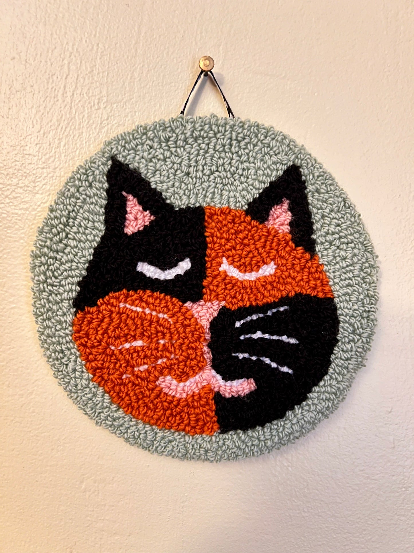 Cat on a Mat! Cute and adorable "Tortie" kitty wall hanging