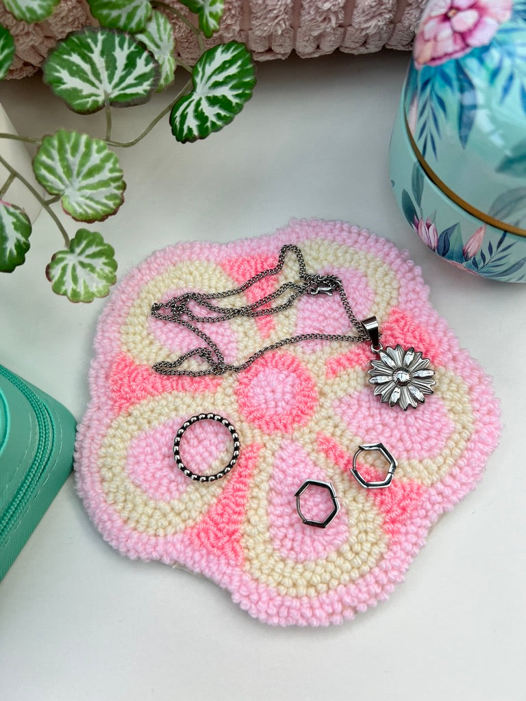 Punch needle jewellery mat - pastel flower