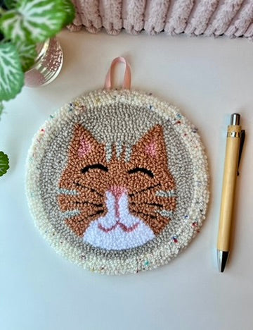 Cat on a Mat! Adorably cheerful ginger kitty wall hanging