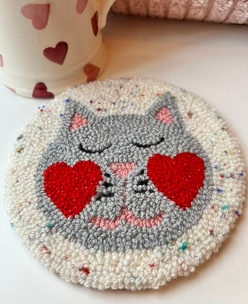 Cat on a Mat! Cute grey and sparkly red blushing kitty