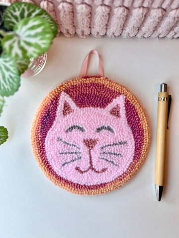 Cat on a Mat! "Pretty in pink" wall hanging