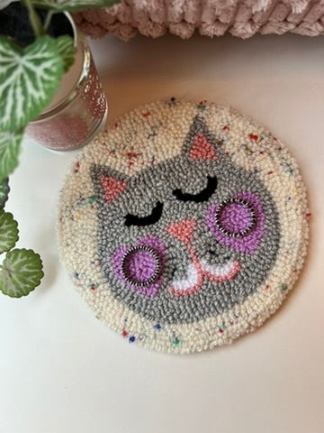 Cat on a Mat! Cute, grey, blushing Valentine's kitty