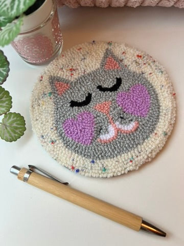 Cat on a Mat! Cute, grey, blushing Valentine's kitty