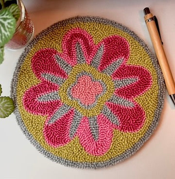 Large mandala style mat - grey, green, and pink