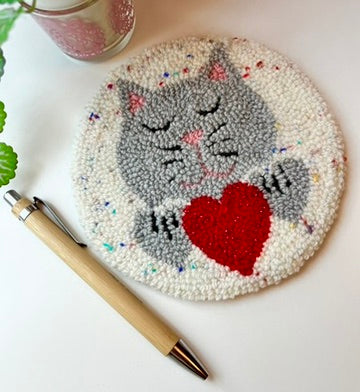 Cat on a Mat! Cute grey Valentine's kitty