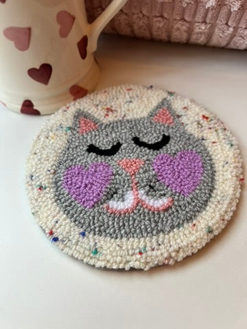 Cat on a Mat! Cute, grey, blushing Valentine's kitty