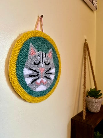 Cat on a Mat! Adorable tabby kitty wall hanging