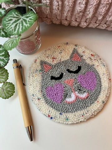 Cat on a Mat! Cute, grey, blushing Valentine's kitty