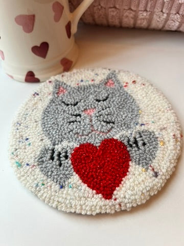 Cat on a Mat! Cute grey Valentine's kitty