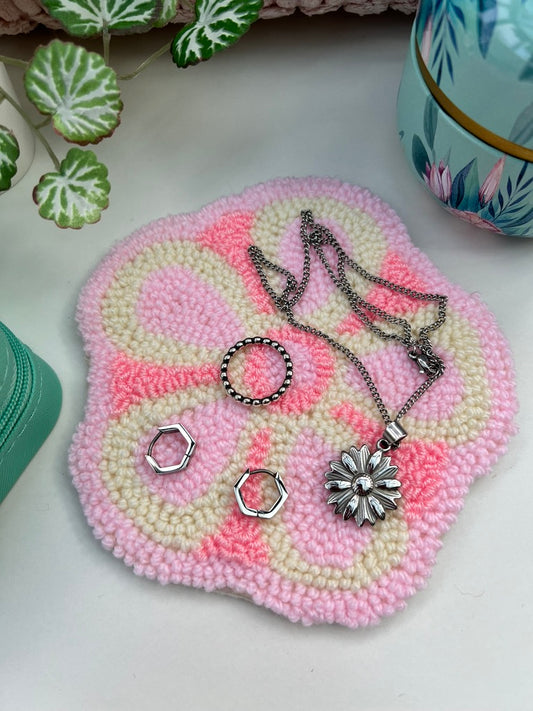 Punch needle jewellery mat - pastel flower